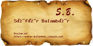 Sáfár Balambér névjegykártya